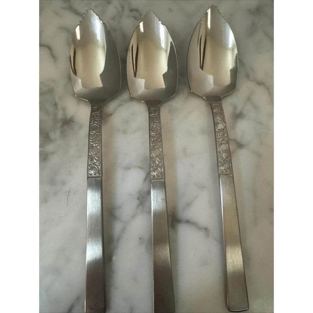 Stanley Roberts teaspoon Fruit Spoon 1960's Stainless Flatware Japan MCM‎ floral